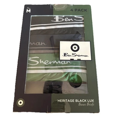 Paquete de 4 calzoncillos boxer Ben Sherman Heritage negros Lux talla mediana (32-34) nuevos con etiquetas Foto 1 de 4