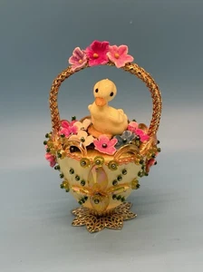 Cesto fiori anatra vintage anni 70 Walco pasquale fatto a mano perline paillettes ornamento - Foto 1 di 7