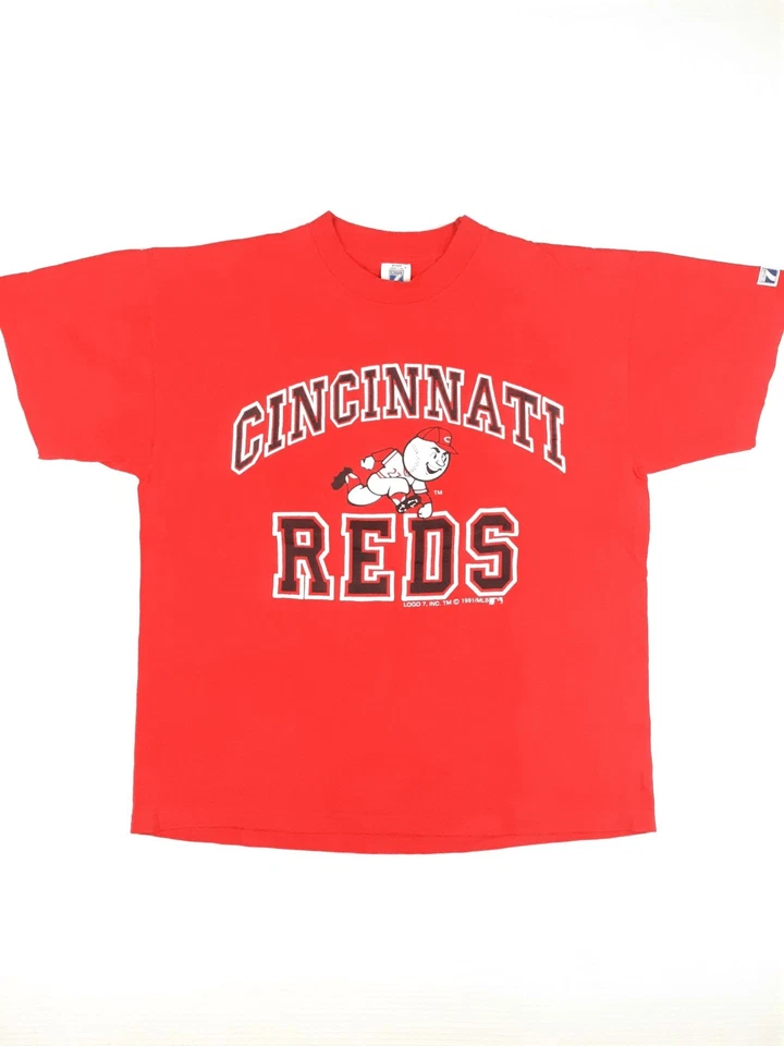 Vintage CINCINNATI REDS BASEBALL 90s T-shirt 1991 Single Stitch Logo 7 MLB sz L - Image 1 of 4
