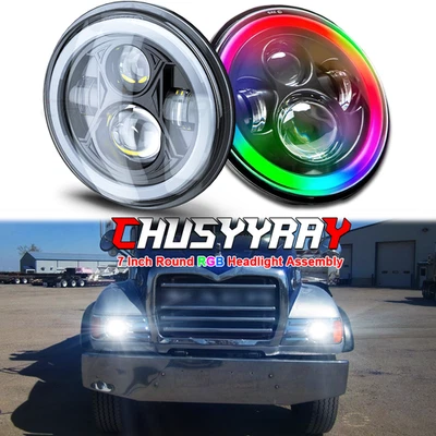 Par de faros LED redondos de 7 pulgadas haz sellado alto/bajo para camiones volquete de granito Mack Foto 1 de 4