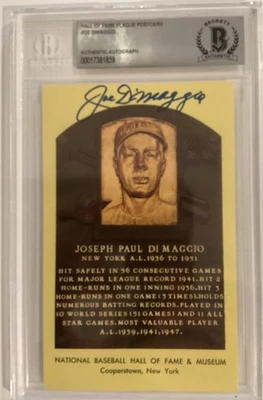 Joe DiMaggio Hall Of Fame Plaque Postcard Strong Signature PSA Encapsulated - Image 1 of 4