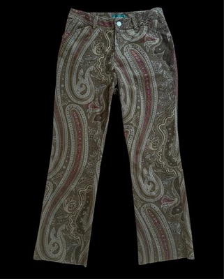 "Pantalones de mezclilla Ralph Lauren marrón cachemir terciopelo suave vintage años 90 Y2K estampados 28""" Foto 1 de 4