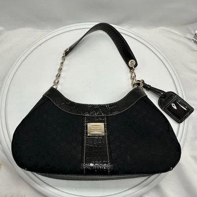 De Colección Años 90 Y2K Liz Claiborne Bolso de Hombro Cartera Negro Puntada Baguette Mini Cadena Foto 1 de 4