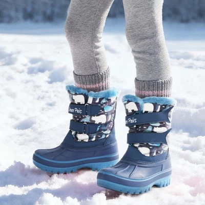 Botas de nieve al tobillo para niños niñas cálidas impermeables botas de esquí de invierno Foto 1 de 4