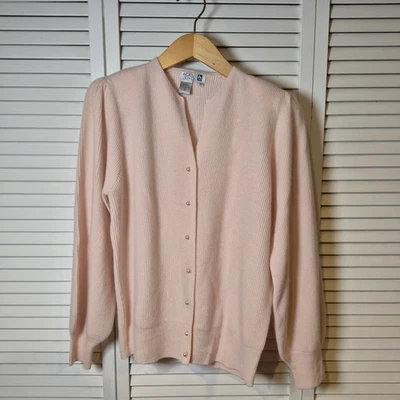 Soft Pink Lambswool Angora Sweater S Fuzzy Cardigan Coquette Quiet Luxury NOS - Image 1 of 4