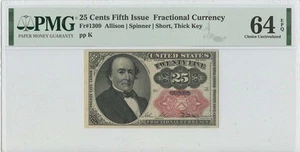 Fifth Issue 25 Cents Fractional Fr# 1309 PMG 64 CH Unc Short Thick Key EPQ - Picture 1 of 2