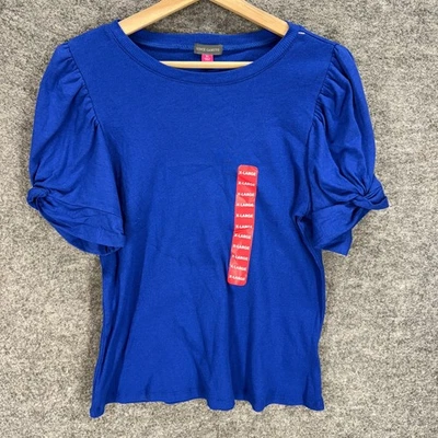 Novo Top Vince Camuto Feminino XL Azul Puff Manga Curta Algodão Decote Redondo Casual - Imagem 1 de 4