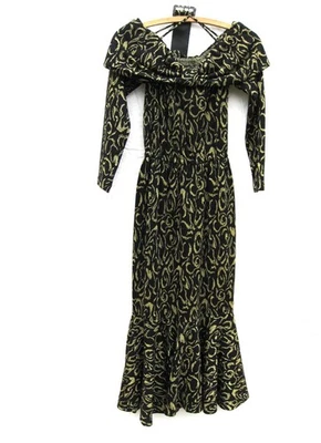 Vtg Choon Black Evening Gown Dress Formal Metallic Gold  XS + Earrings Maxi Long - Image 1 of 4