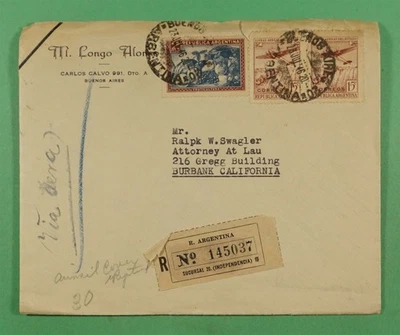 DR WHO 1946 ARGENTINA REGISTERED AIRMAIL TO USA R17408 - image 1 of 2