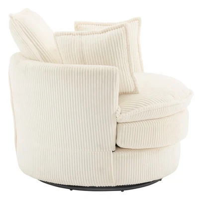 Swivel Barrel Chair-Corduroy Accent Single Sofa Chair with 3 Pillows for Home - Image 1 of 4
