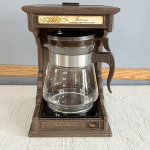 Farberware #265 macchina da caffè automatica a goccia anni 70 rustica country finto legno grana - Foto 1 di 16