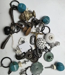 Furniture Hardware Drawer HandlePlates Pieces Retro Deco Glass Steel Vintage Lot - Picture 1 of 17