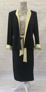 Roman Ladies Skirt Suit Jacket 14 Skirt 12 Black Green Belt Lined Edge to Edge - Picture 1 of 20
