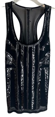 NUEVO EXPRESS Top Negro Lentejuelas S Corredor Espalda Sin Mangas Forrado Sin Etiquetas Foto 1 de 4