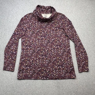 Camisa LL Bean Mujer Mediana Borgoña Estampado Floral Capucha Cuello Supima Manga Larga Foto 1 de 4