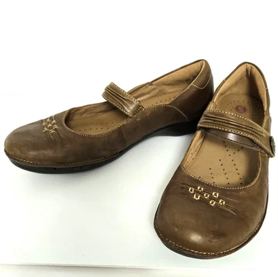 Clarks неструктурированные коричневые кожаные удобные туфли на низком каблуке Mary Jane. Размер 10 М - Изображение 1 из 4