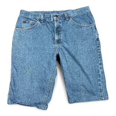 Vintage Lee Jean Shorts Mens 34 Blue Medium Wash Cut Off Hemmed Denim Dad 90s - Image 1 of 4