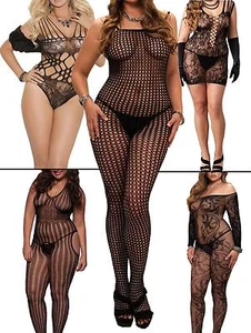 SeXy Catsuit Teddy Netz Schwarz Dessous Gogo Reizwäsche Offen C-String L/XL - Bild 1 von 6