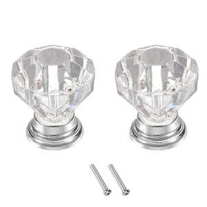 2 Pcs Crystal Drawer Knobs 25 mm Dresser Knobs for Cupboard, Clear/Silver - Picture 1 of 6