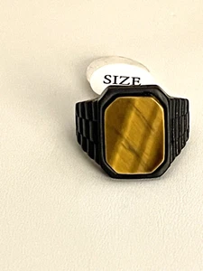 TIGERS EYE MENS RING SIZE 10 - BLACK STAINLESS STEEL- 7.50CTW - Picture 1 of 23