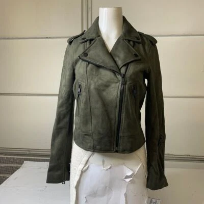 Chaqueta de moto de gamuza vegana BANANA REPUBLIC para mujer talla XS verde camuflaje Foto 1 de 4