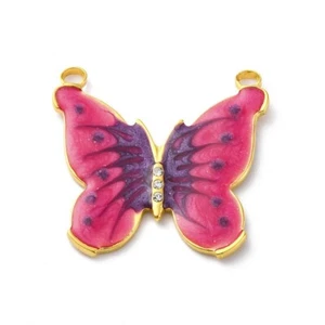 3 schöne gepflasterte Kristall Strass Schmetterling Anhänger mit Cerise Emaille - Bild 1 von 2