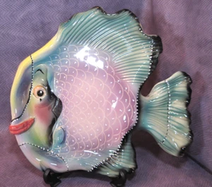 Vtg Rena Charles Studio *Pottery Plate Anthropomorphic Fish Handmade Lavendar - Picture 1 of 7
