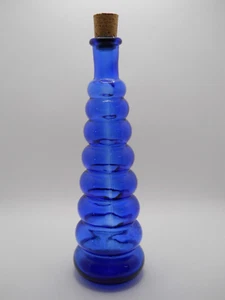 VTG MCM BOHO Cobalt Blue Small Bubble Pyramid Glass Bottle 9.75" H - Bild 1 von 4