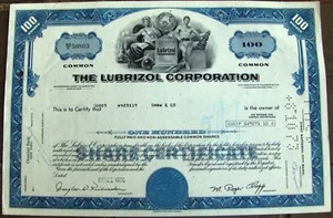 Stock certificate LUBRIZOL CORPORATION 100 Shares blue - Picture 1 of 1