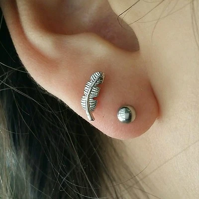 Feather cartilage stud simple design cartilage earring flat back conch earring - Image 1 of 4