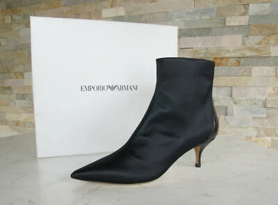 Emporio Armani 38.5 Botines Satén Zapatos Negro Nuevo Antiguo PVP 450 € Foto 1 de 4