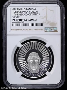 1968 Germany Silver Ducat Fantasy Proof Mexico Olympics NGC PF67 Ultra Cameo - Picture 1 of 4