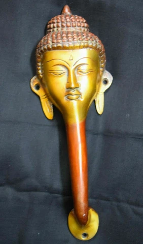 Buddha Head Door Pull Brass Chinese Monk Face Door Handle Religious Decor EK727 Cover