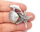 Dolphin Starfish Scallop Charm Pendant Antique Silver Plated jewelry accessories