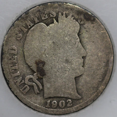 * 1902-P Barber Dime, 90% Silver and Over 100 years Old As Shown Cover