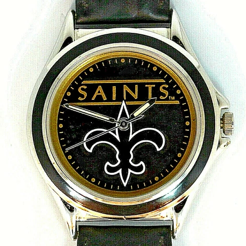 New Orleans Saints NFL Fossil Relic New Unworn Watch Silver Tone Blue Insert $75 Cover