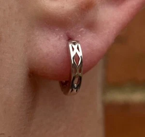 Attractive Solid Metal Men's Huugie Hoop Earring 14k White Gold Plated Silver - Picture 1 of 5