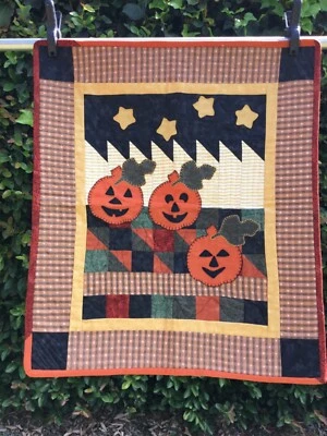 Handmade Halloween Pumpkin Theme Quilt Panel 27.25” x 23.5” Halloween Decor - Image 1 of 4