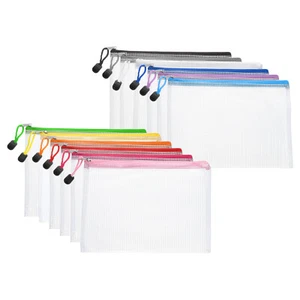 12pcs Mesh Zipper Pouch Bags A5 9.4" x 7" Plastic Waterproof Mesh Bag, 12 Colors - Picture 1 of 7