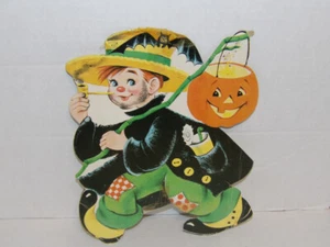 Scarecrow and Pumpkin Vintage Halloween Cardboard Decoration 11 2/8" Tall - Picture 1 of 3