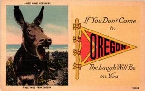 Old OR Postcard If You Don't Come The Laugh Will Be On You Pennant Donkey  - Picture 1 of 2