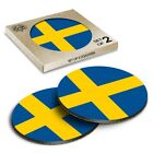 2 x Boxed Round Coasters - Sweden Flag Scandinavian Travel  #9100