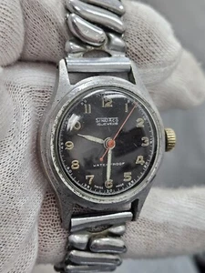 RARE MILITARY SINDACO 15 JEWELS MANUAL WIND MENS WRIST WATCH BLACK DIAL - Picture 1 of 8
