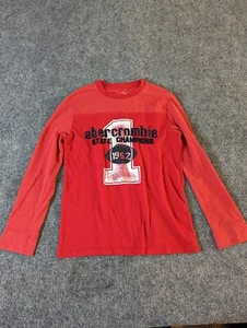 Abercrombie & Fitch Boys 11/12 Red  Long Sleeve Shirt Logo Pullover Crew - Picture 1 of 7