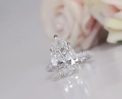 Anillo solitario de diamantes blancos tratados de 4,25 quilates de plata 925 certificado gran brillo Foto 1 de 4