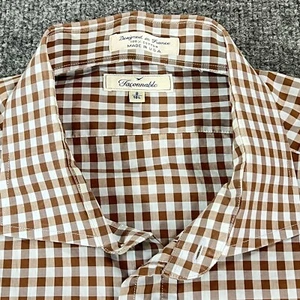 Faconnable Shirt Mens 8 18L Brown White Check Pocket Made in USA - Picture 1 of 8