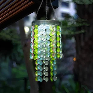 21" Outdoor Solar Chandelier - Acrylic Beads, White LED, Garden/Patio Decor - Picture 1 of 8