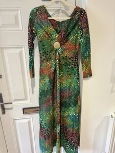 Vintage 1970s Algo Dress – Green Dot Print, Waist Cinch, Open Back, UK 8–10 - Picture 1 of 2