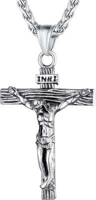 Collana Uomo Con Crocifisso Croce Con Gesù Cristo Vintage in Acciaio Inossidabil - Immagine 1 di 4