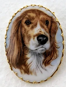 English Springer Spaniel Dog Gold Tone Picture Broach Pin - Made in West Germany - Picture 1 of 4